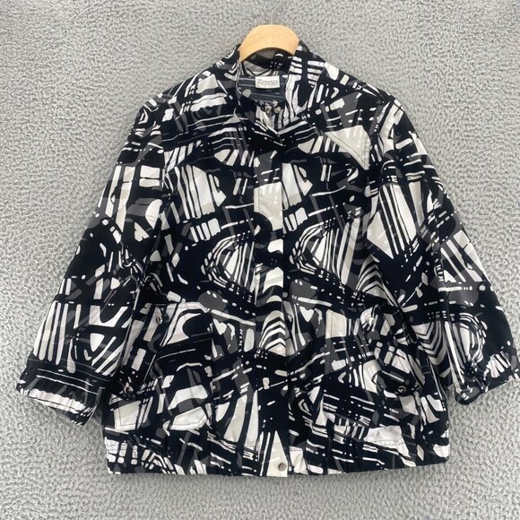 Chicos Jacket Womens 1 US Medium Black White Pattern Zenergy Mock Neck Stretch - Picture 1 of 11